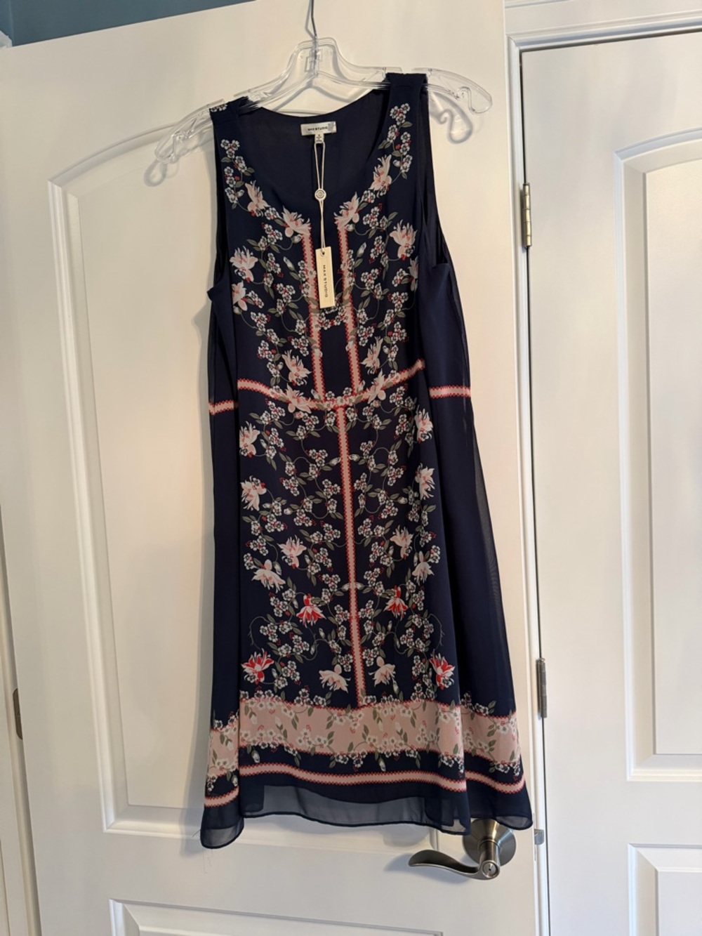 Max Studio Navy Floral Embroidered Sleeveless Dress